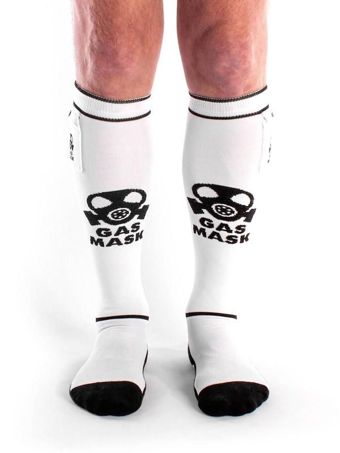 Gas Mask Party Socks with Pockets - White/black
