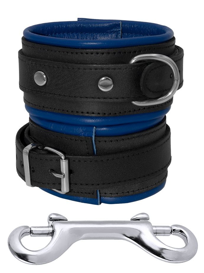 Leather Ankle Cuffs Black-Blue
