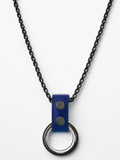 Black Metal Necklace with Cockrings - Blue Leather